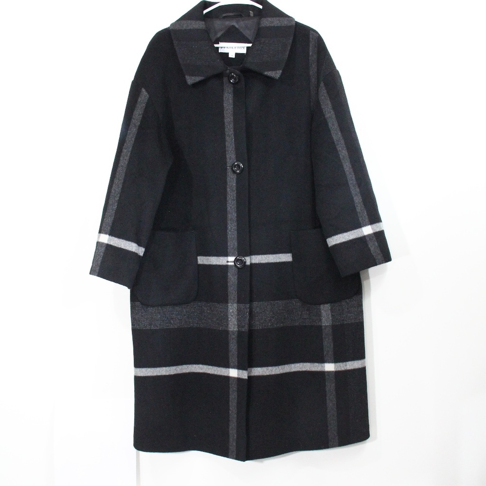 Pendleton Wool Coat Women sz 14 Pockets Winter Classic Style Plaid Long